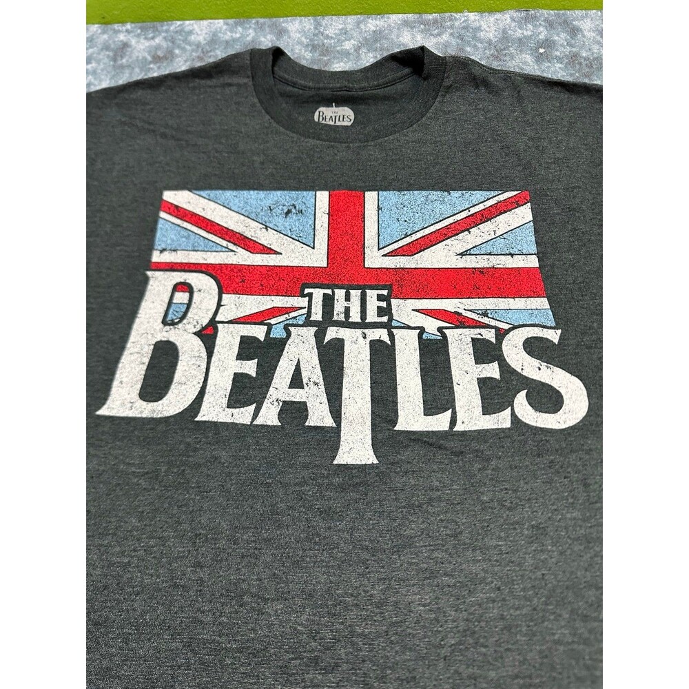 The Beatles Short Sleeve Graphic Tee in Charcoal Gray with Union Jack - Picture 3 of 10